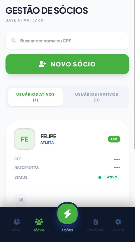Tela de gestão de sócios no aplicativo SócioFácil loading=